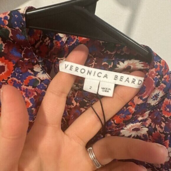 NWT- VERONICA BEARD -Louella Floral Print Long Sleeve Dress In Berry Multi - Picture 10 of 13